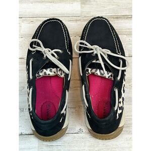 Sperry Top Sider Angelfish Black Leopard Print Boat Shoe Women’s 8.5M Preppy